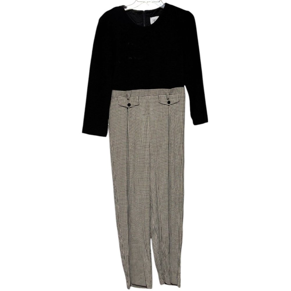 DJ Summers vintage jumpsuit ribbed top B/W plaid bottoms‎ Women's Petite sz 12P
